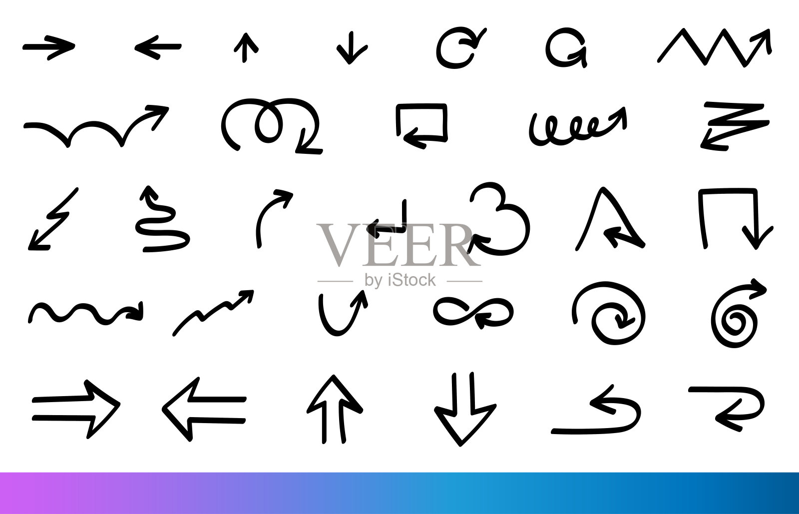 孤立矢量手绘箭头涂鸦设置在白色背景插画图片素材