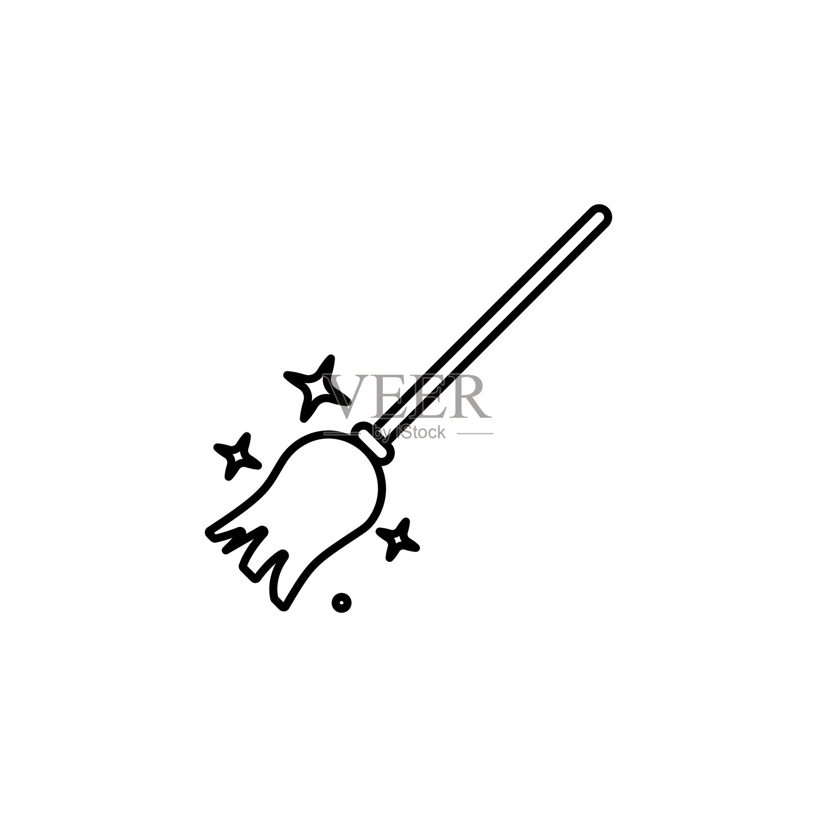 魔法扫帚,闪亮的图标。移动概念和web应用图标的魔法元素。细线图标用于网站设计和开发插画图片素材