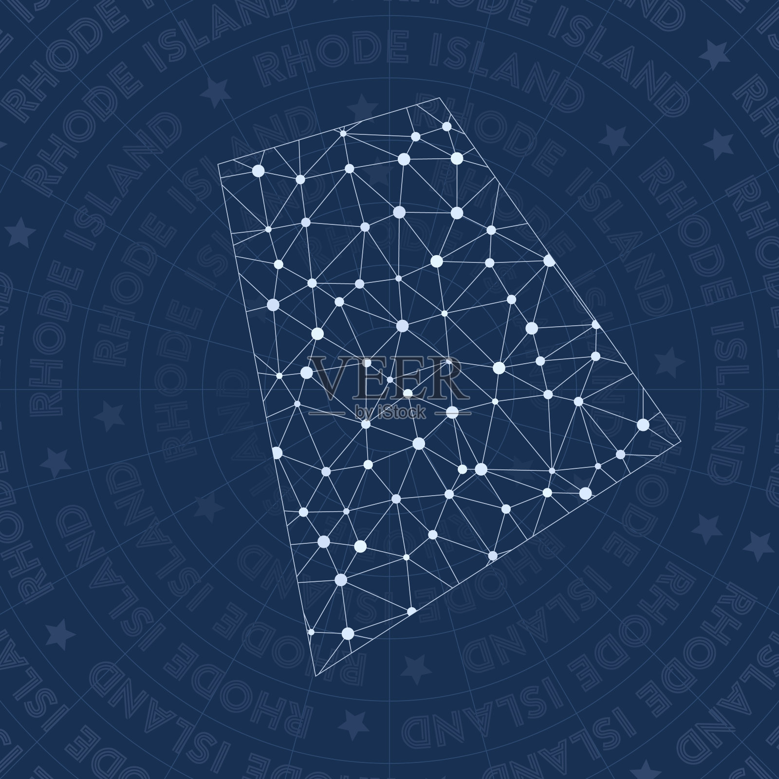 罗德岛网络,星座风格的美国州地图。插画图片素材