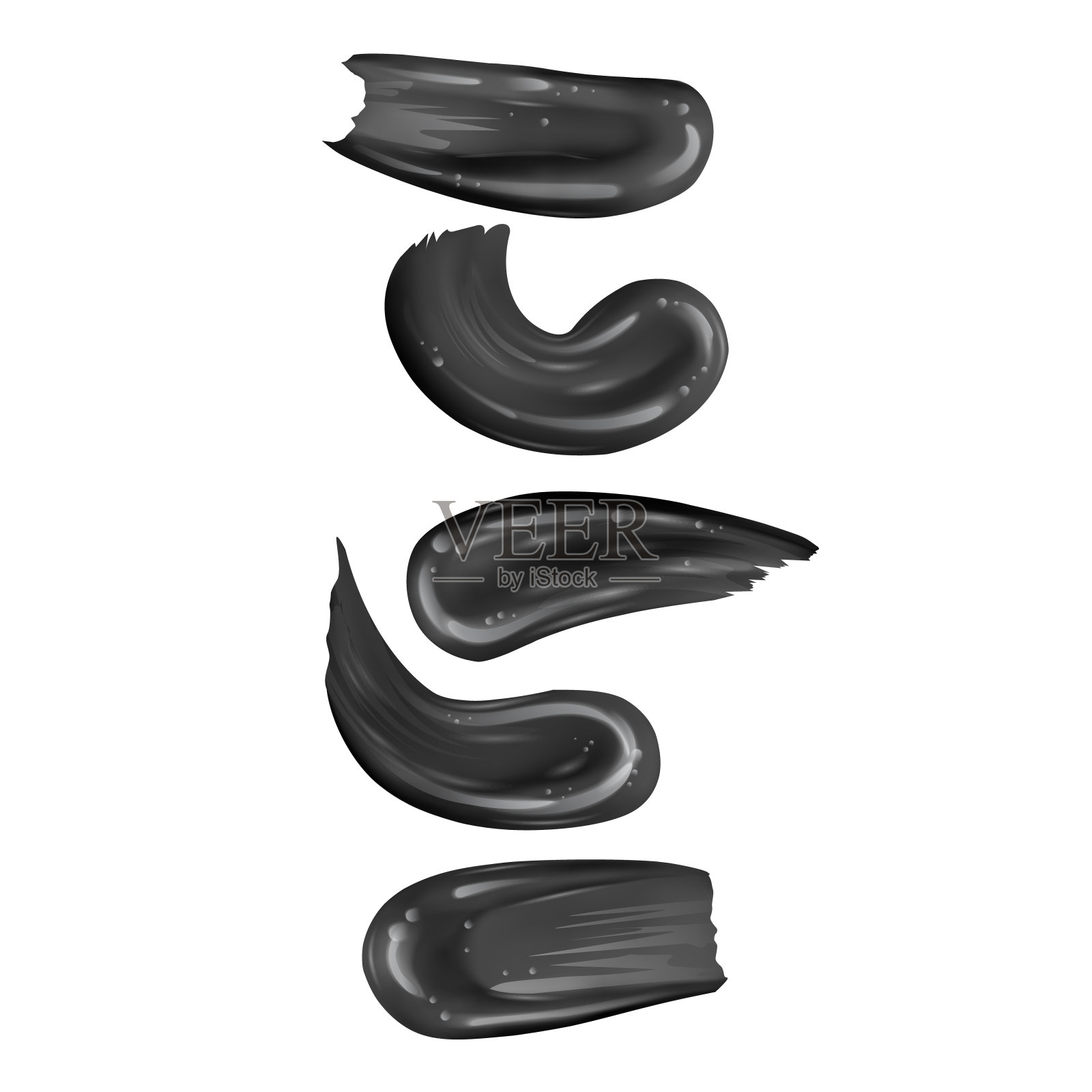 逼真的化妆笔触孤立在白色。黑奶油元素模型。奶油涂片。插画图片素材