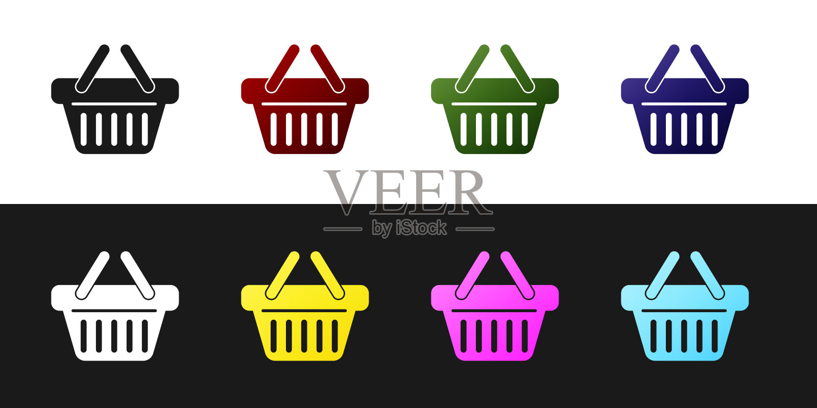 设置购物篮图标孤立的黑白背景。矢量图图标素材