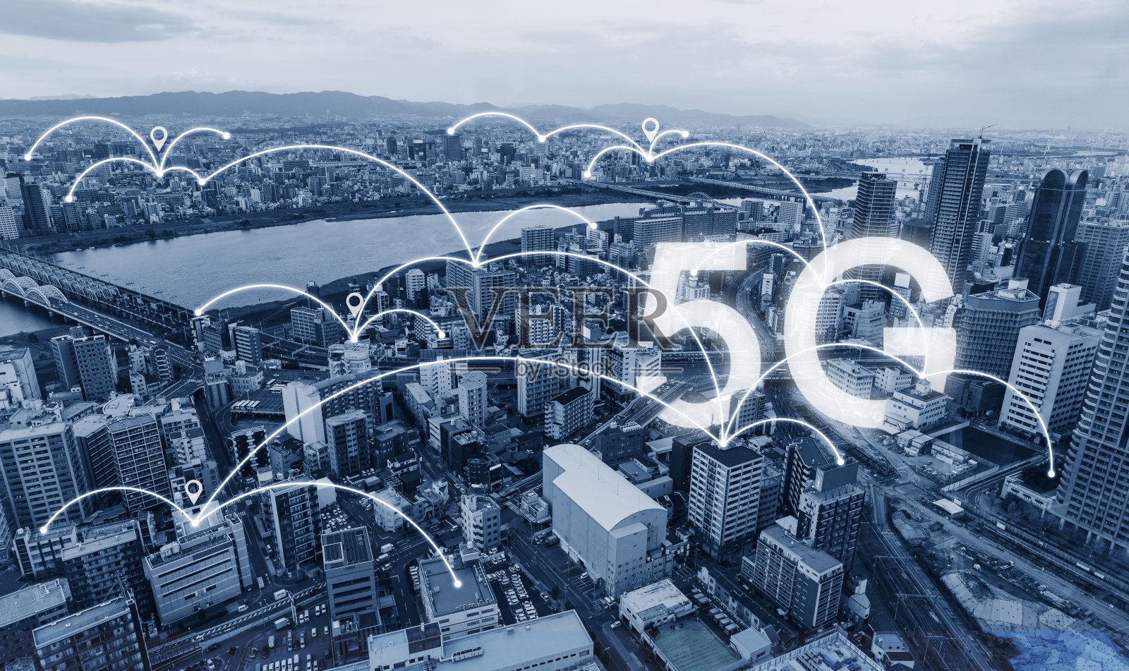 城市网络连接技术,具有5g互联网联网标志照片摄影图片