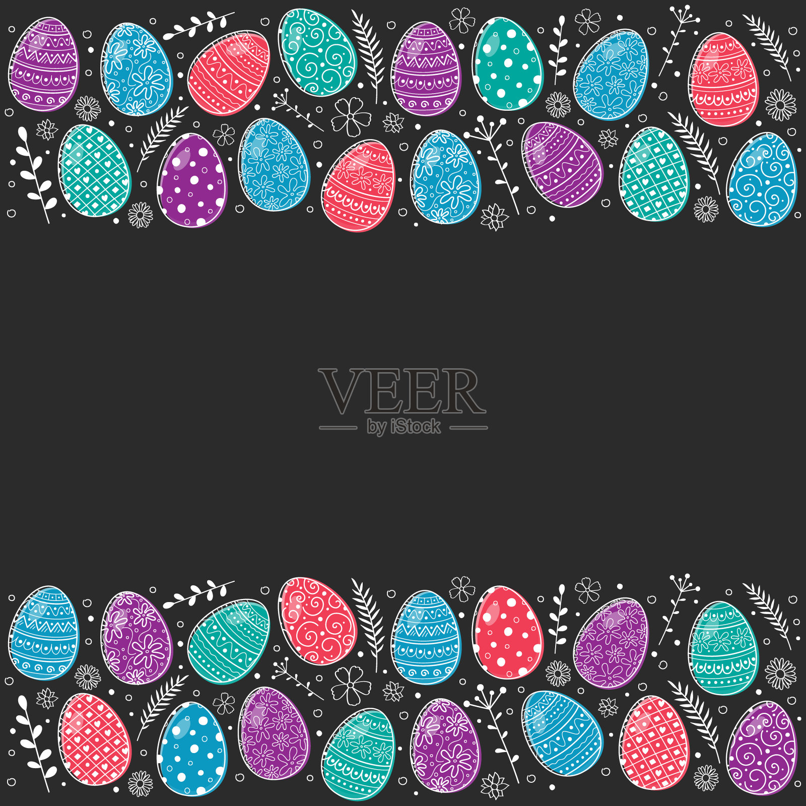 带有装饰蛋和拷贝空间的复活节背景模板。向量插画图片素材