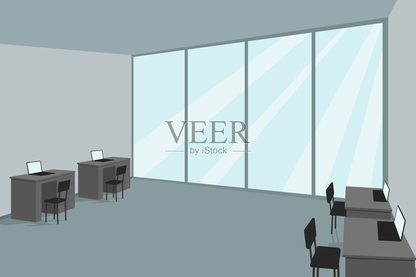 空办公室,全景窗户。矢量图插画图片素材