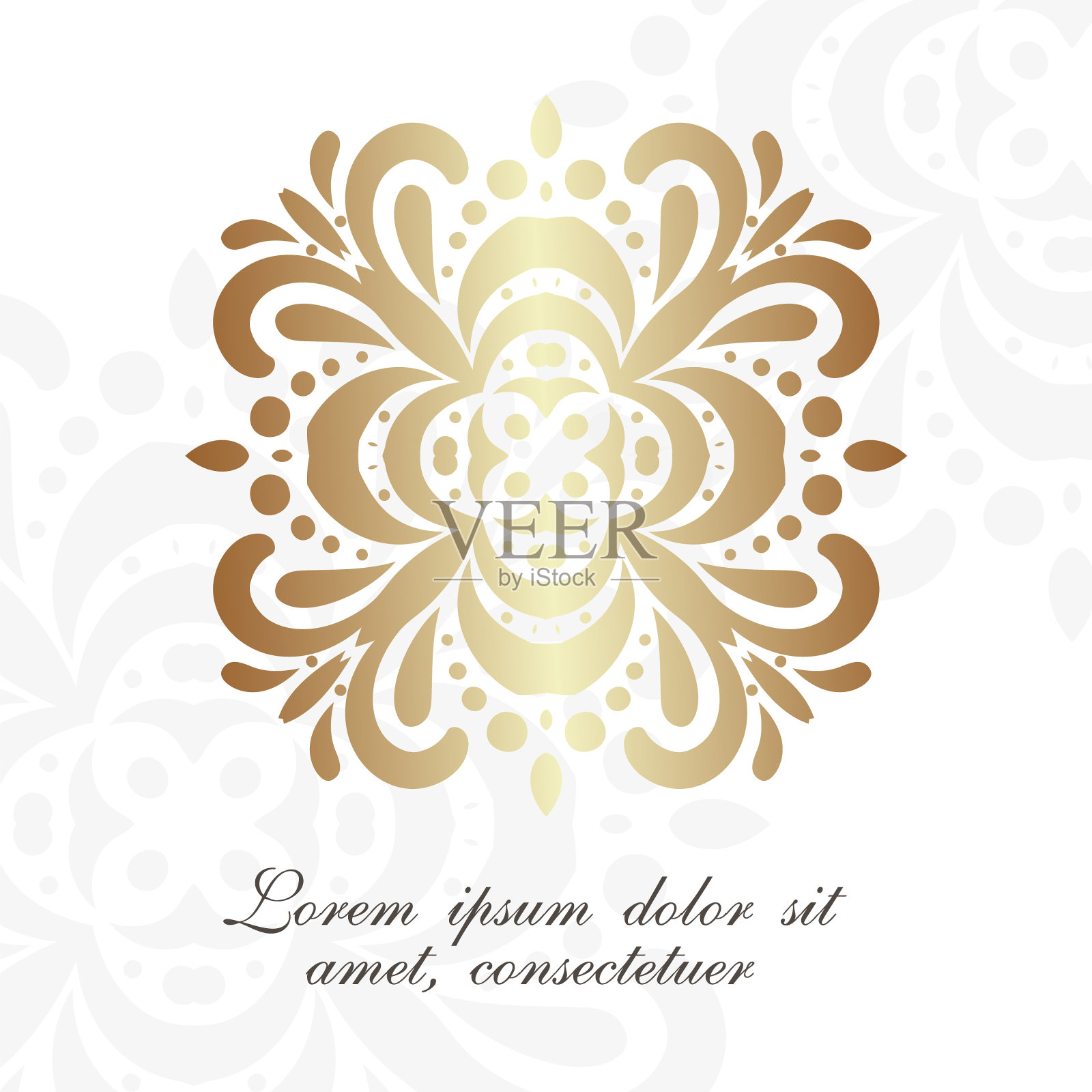 青铜花卉图案。白色背景上优雅的装饰性徽章。插画图片素材