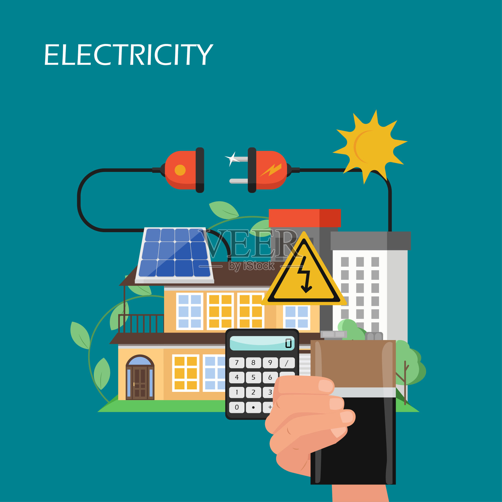 太阳能电池板电力概念矢量平面插图插画图片素材