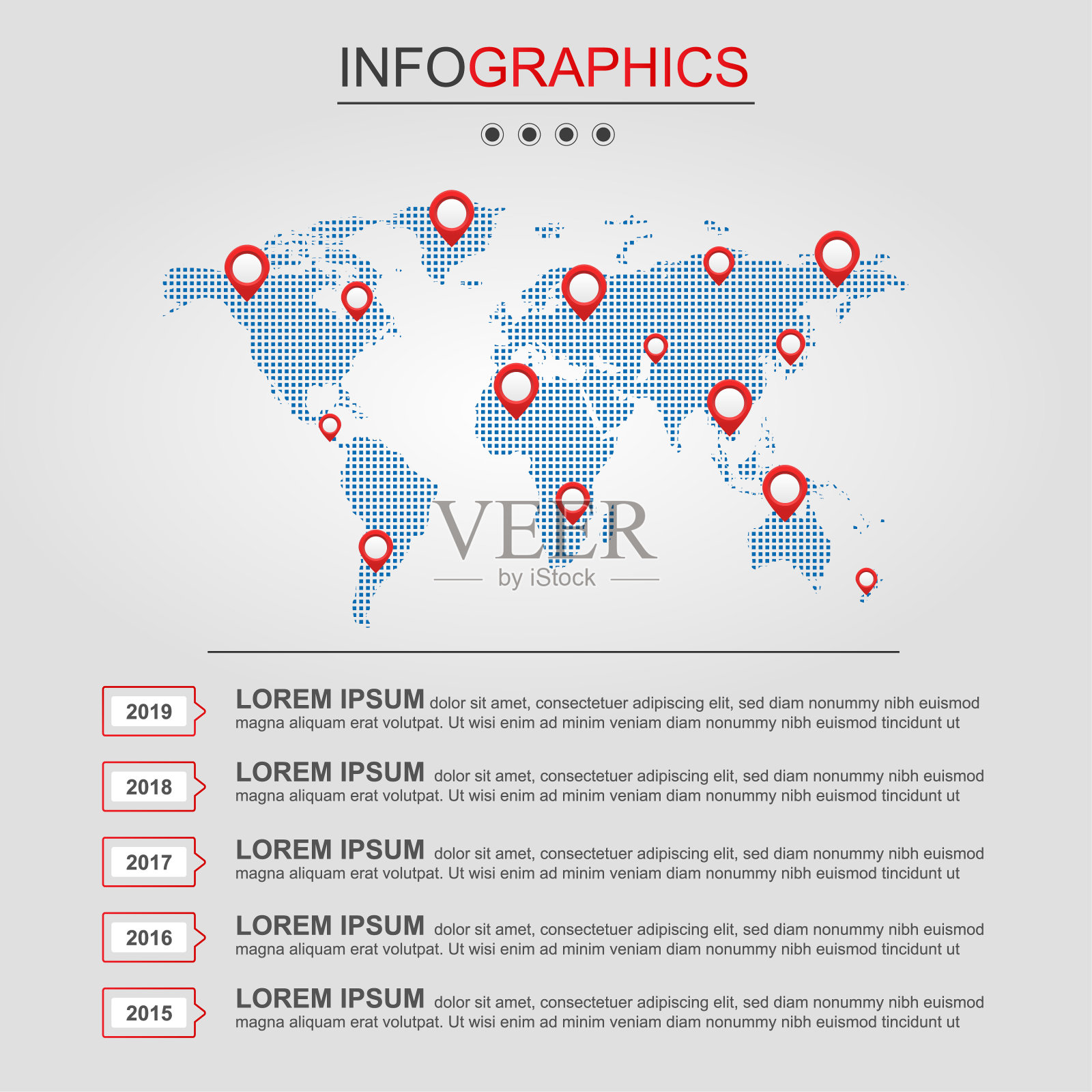 矢量世界地图信息图与指针插画图片素材