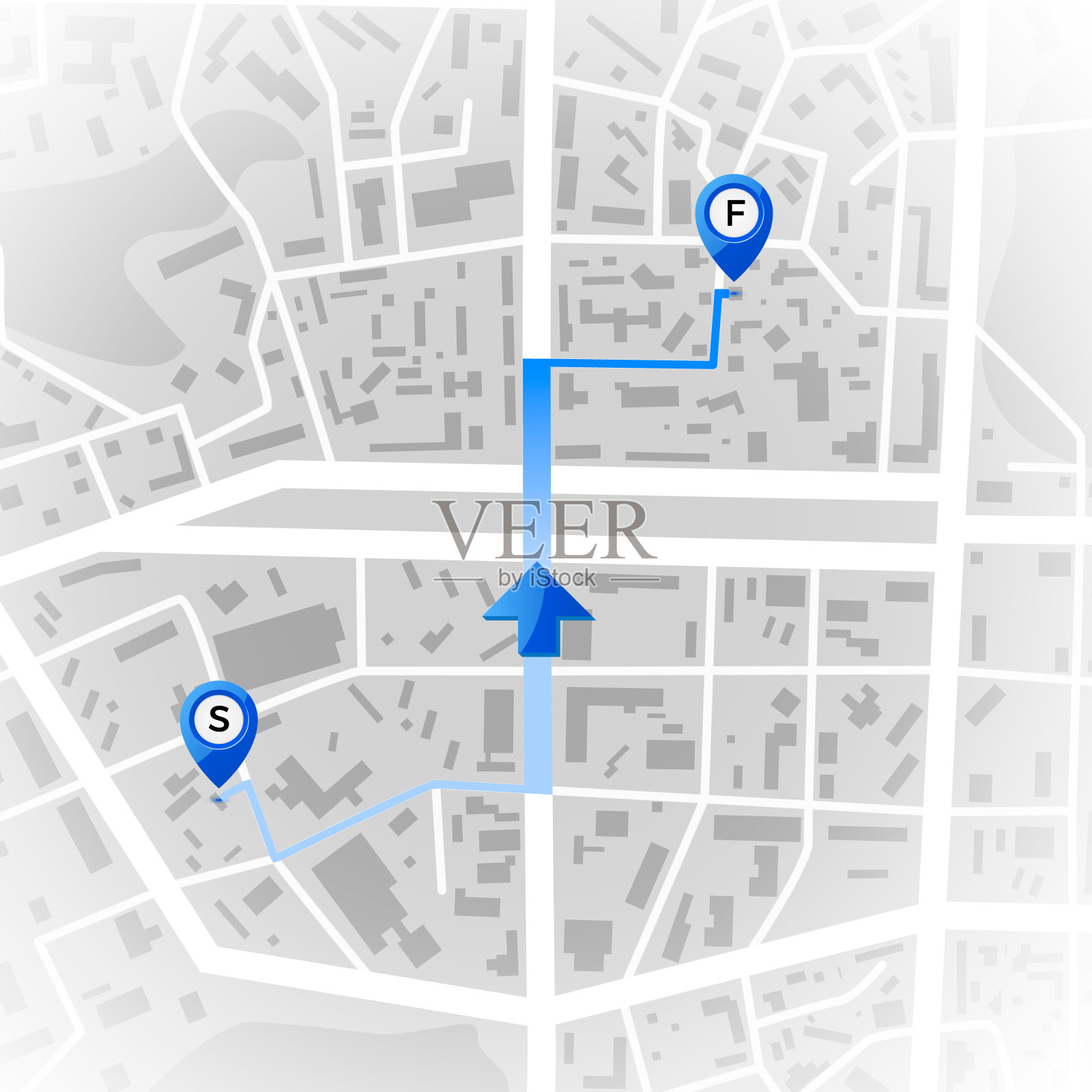 抽象的城市地图。GPS和导航概念。旅游路线。印刷与城镇地形。城市居住小区方案。矢量图插画图片素材