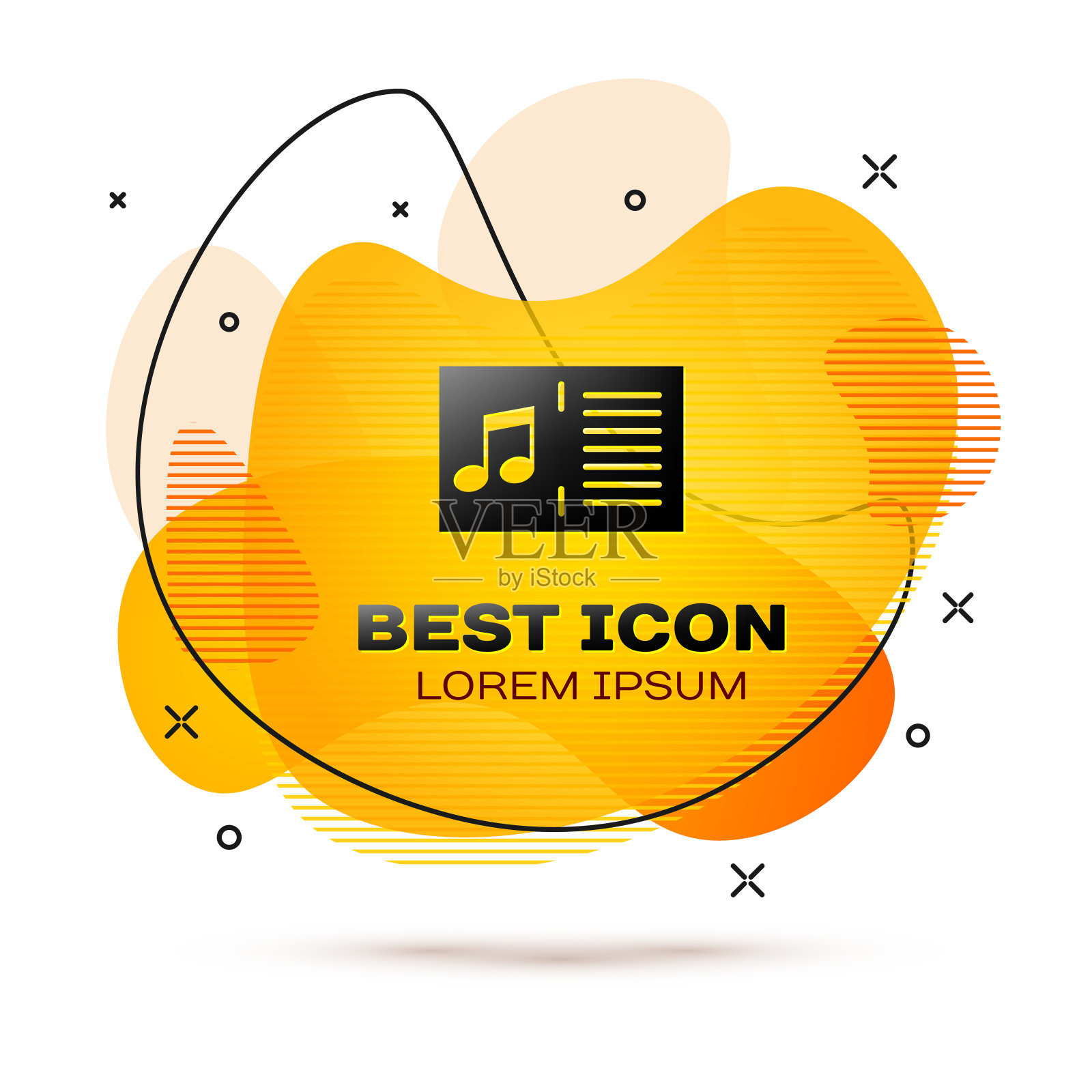 黑色音乐书与备注图标孤立的白色背景。五线谱乐谱。笔记笔记。液颜色的旗帜。矢量图图标素材