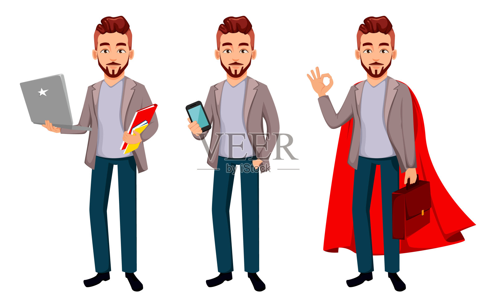 穿着便装的卡通商人插画图片素材