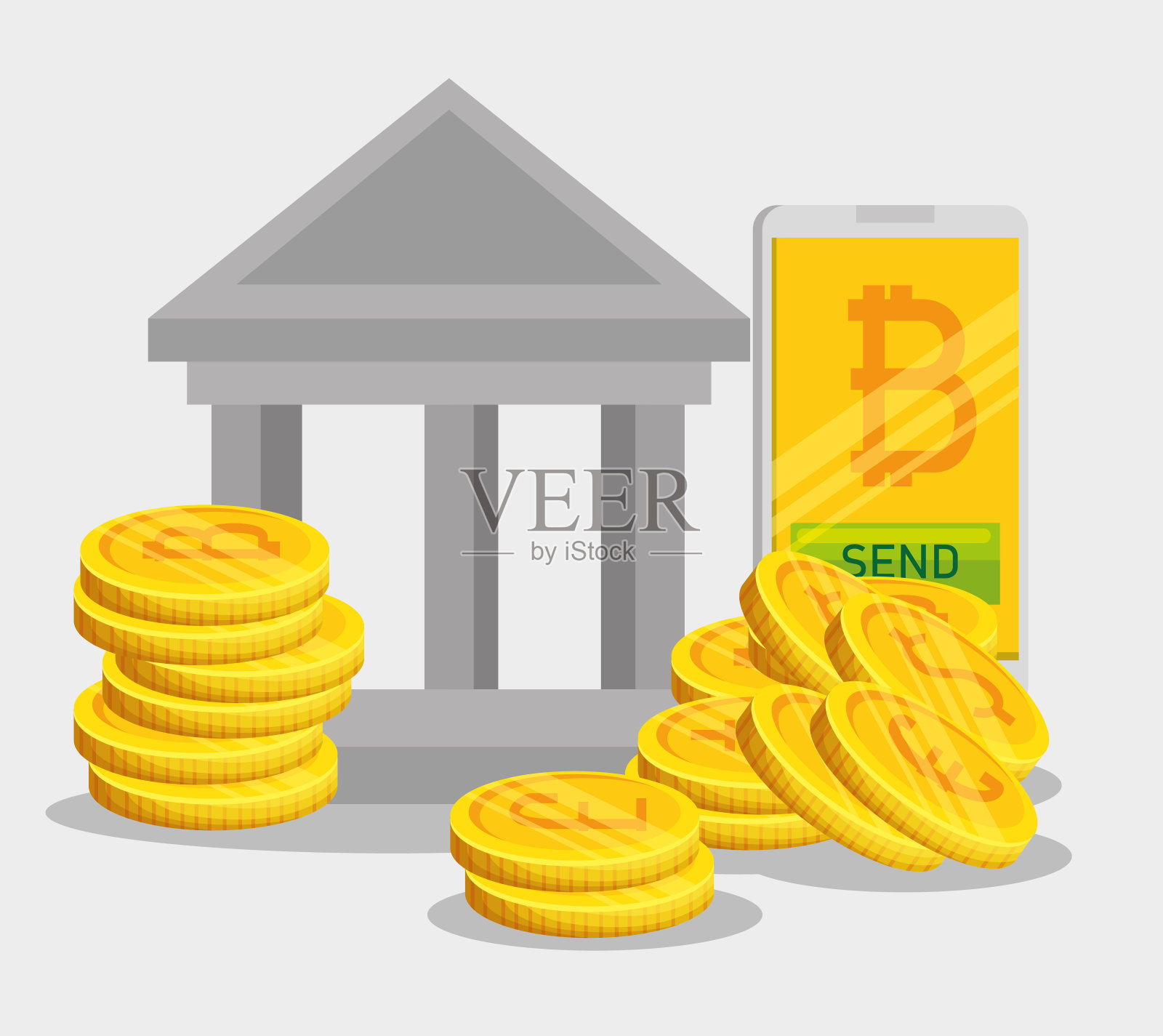 智能手机数字比特币和货币插画图片素材