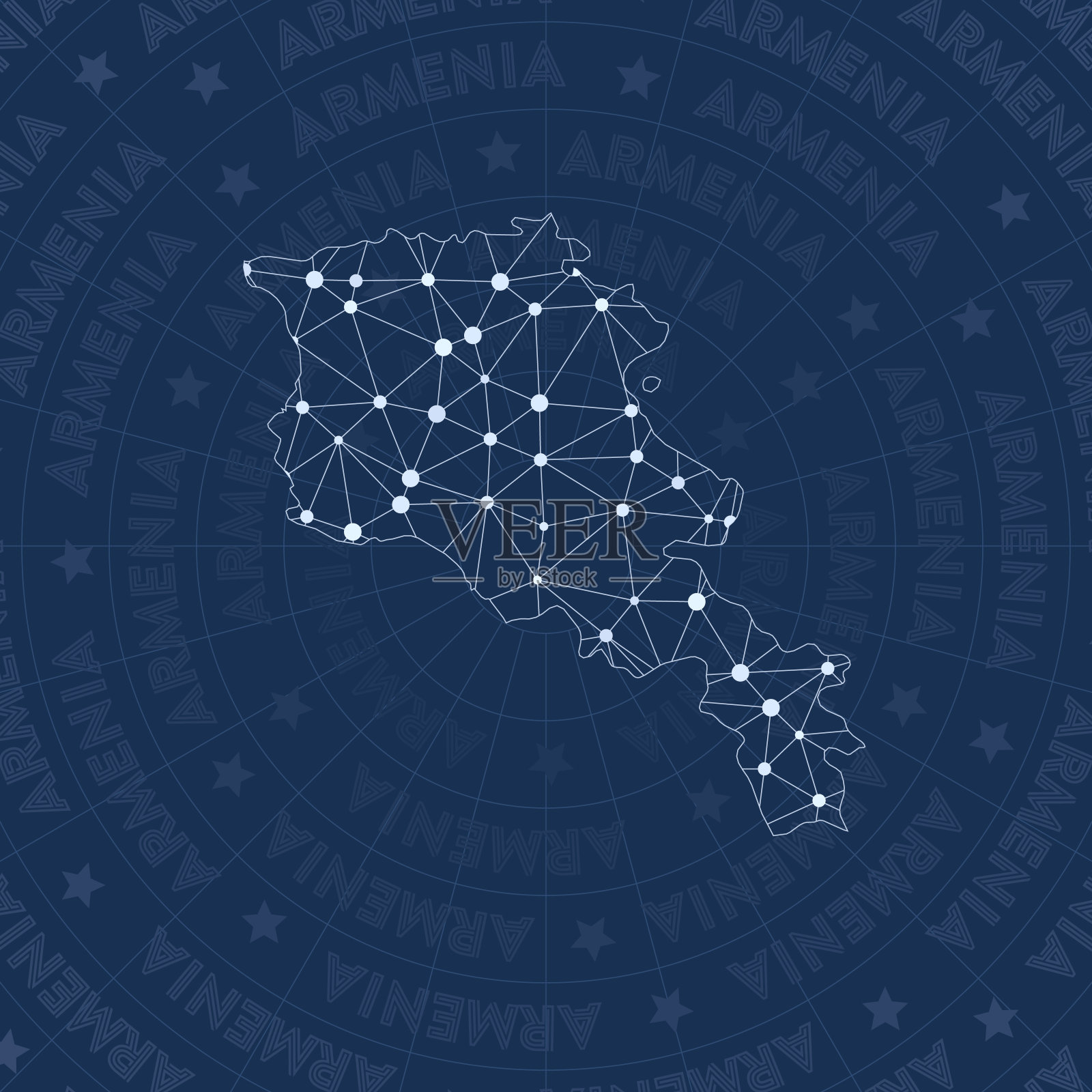 亚美尼亚网络,星座式国家地图。插画图片素材