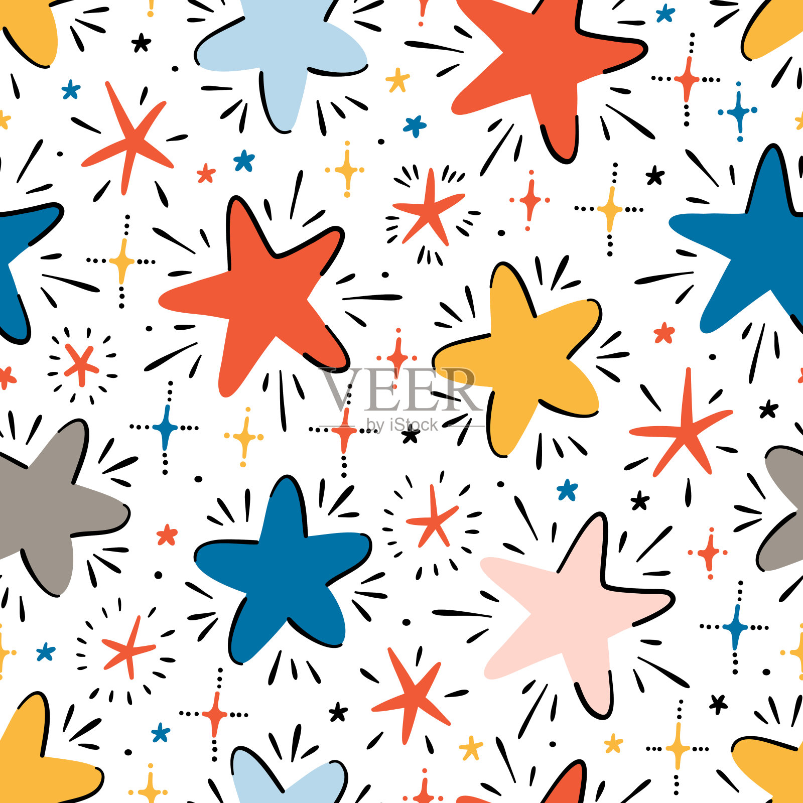 闪烁可爱的星星矢量无缝模式。星空星空矢量节日墙纸。矢量假日或生日背景。插画图片素材