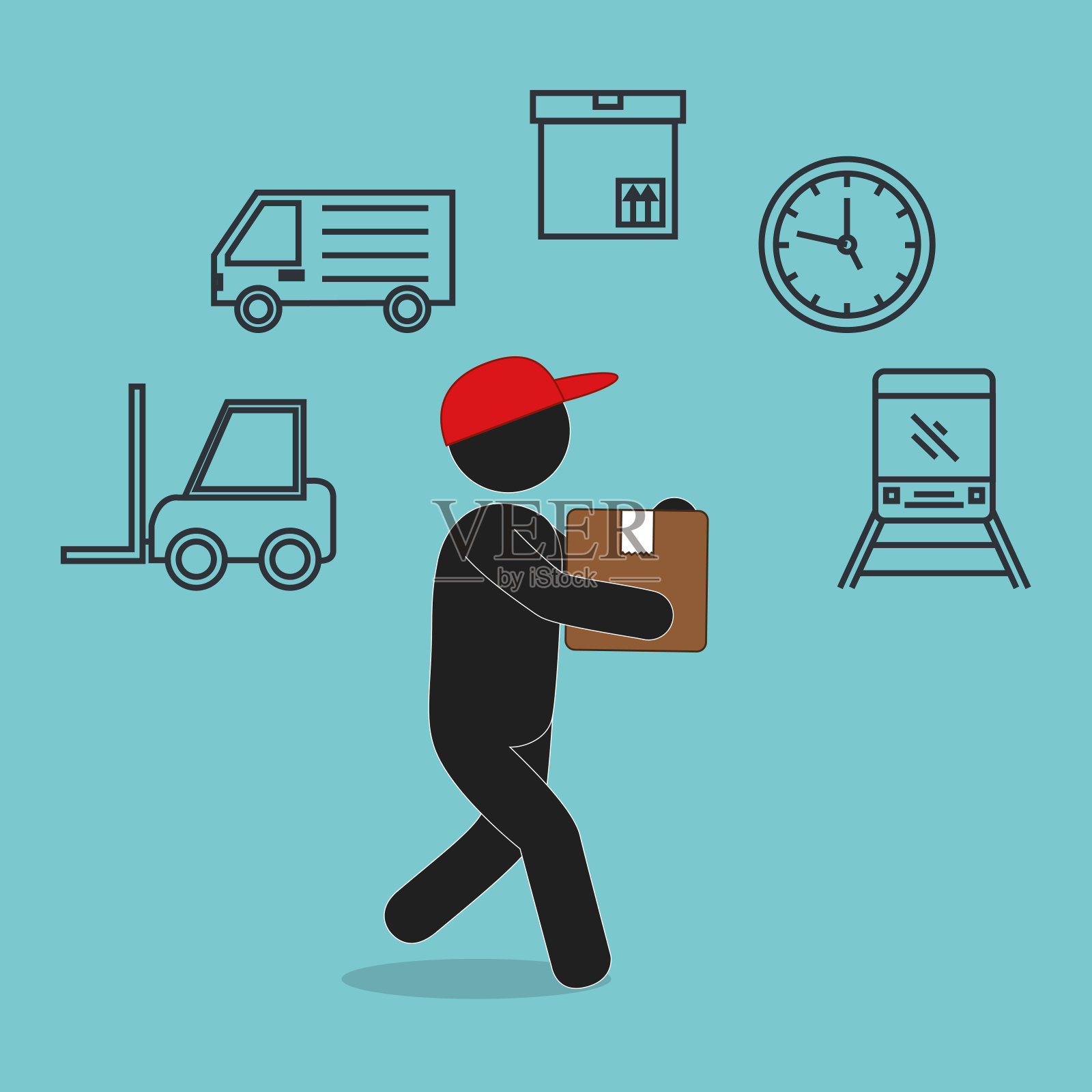 交付服务人员字符与设置图标插画图片素材