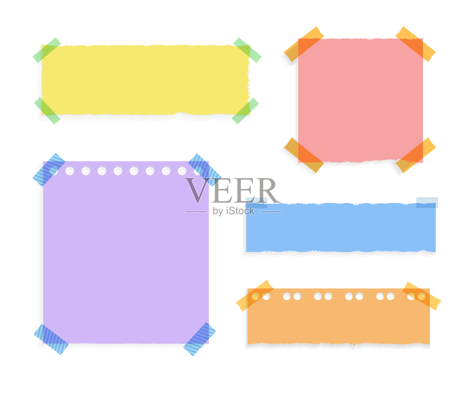 矢量集彩色纸片,孤立空白帧集合。插画图片素材