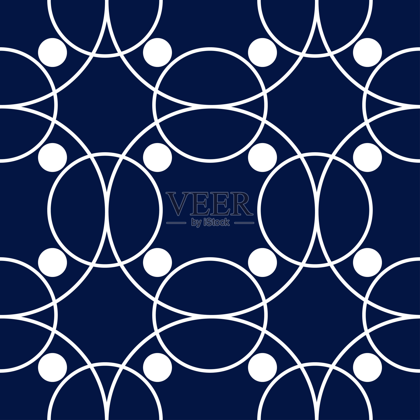 几何无缝图案。白色圆形设计,深蓝色背景插画图片素材