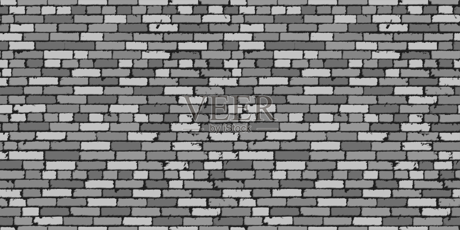 黑白老砖墙具有逼真的无缝纹理和阴影。详细的无缝模式。现代抽象背景。矢量图插画图片素材