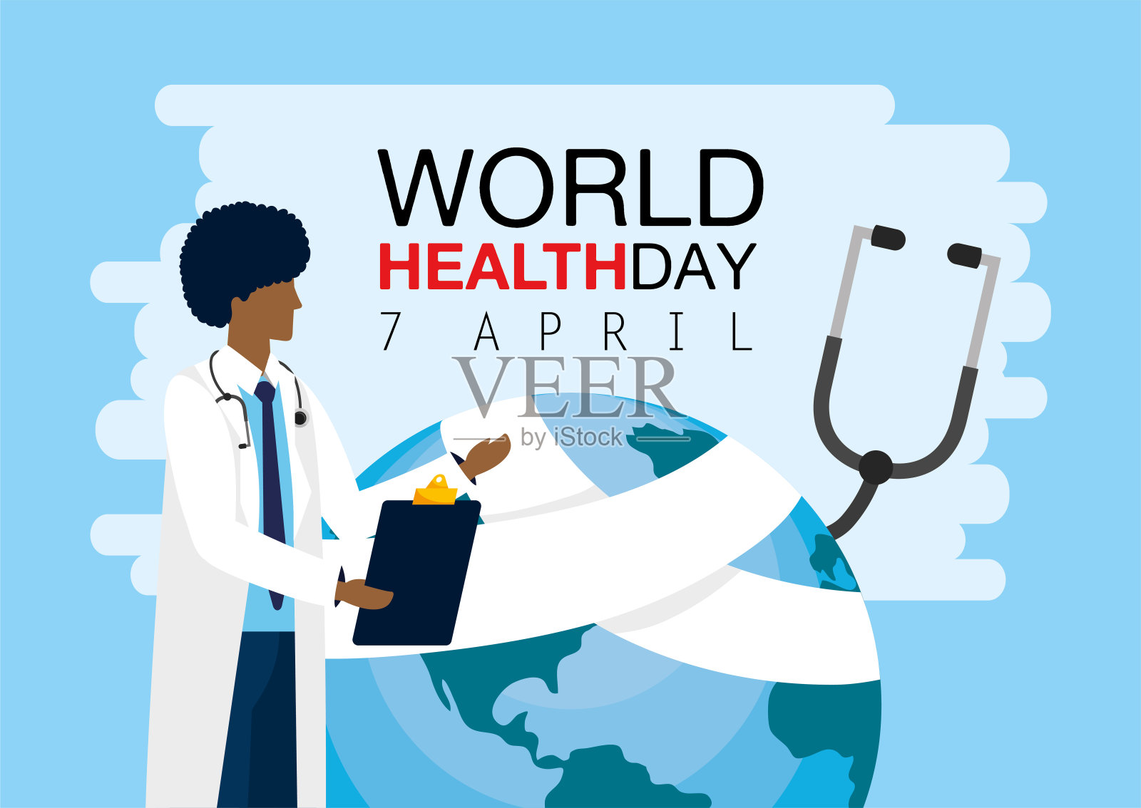 带着健康日检查清单的男医生插画图片素材