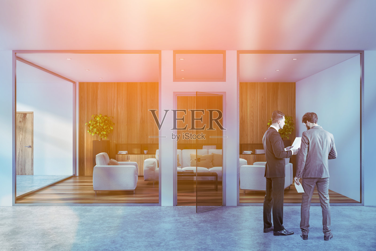 人们在白色的办公休息区内部照片摄影图片