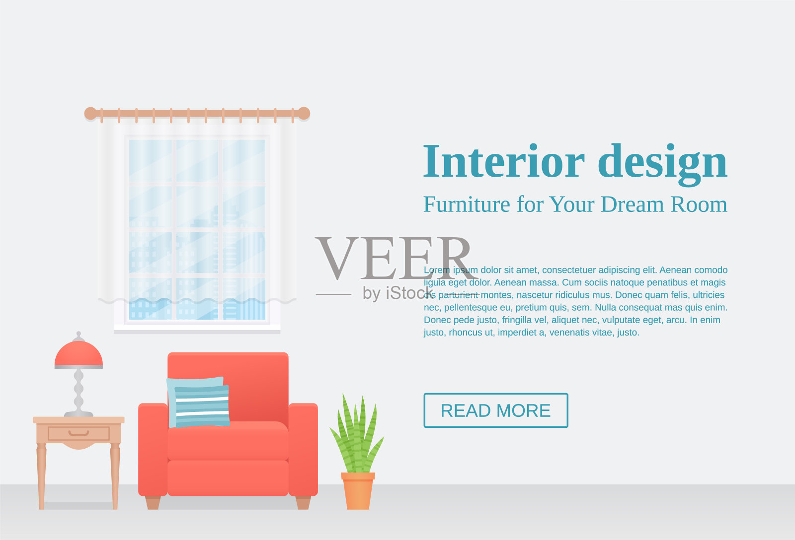 客厅内饰有文字。矢量插图。插画图片素材