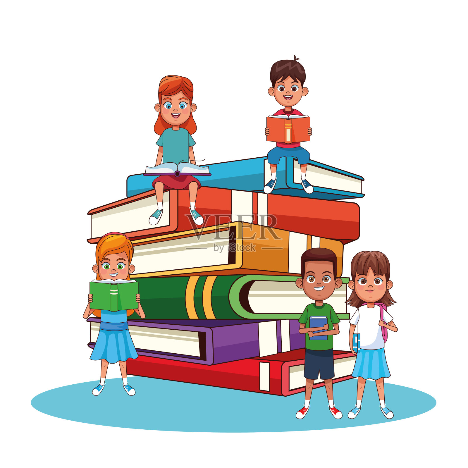 儿童和书籍卡通插画图片素材