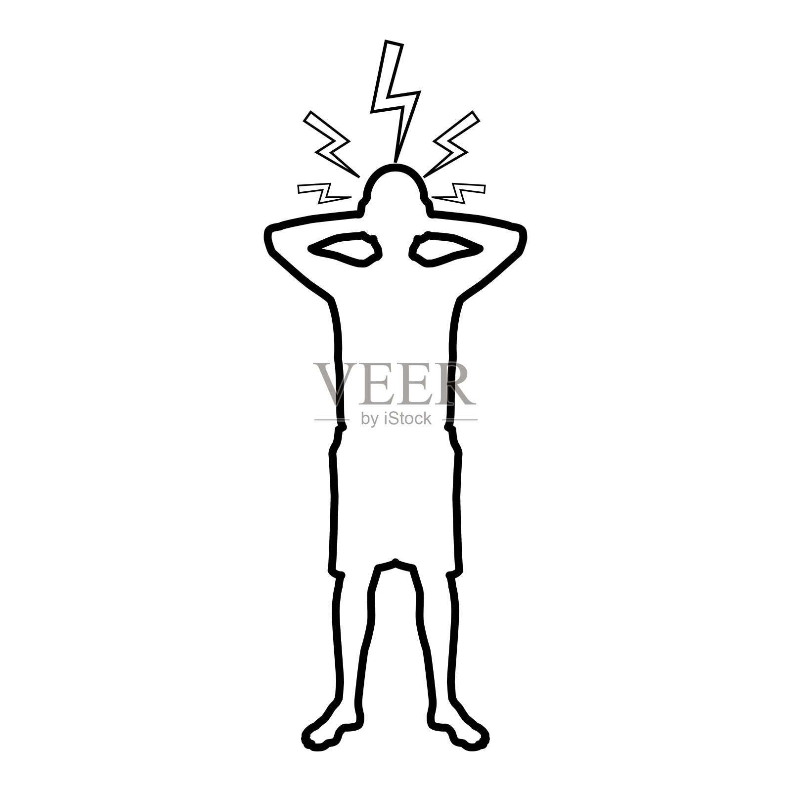 手持闪电剪影男子:问题概念扁平风格矢量轮廓图插画图片素材