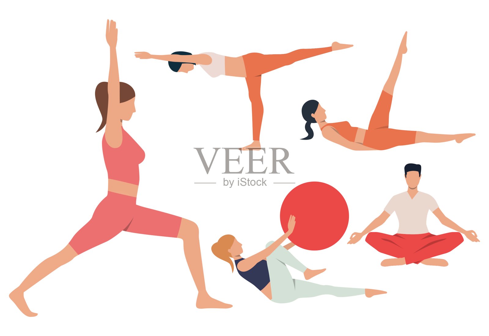 一组瑜伽体式插画图片素材