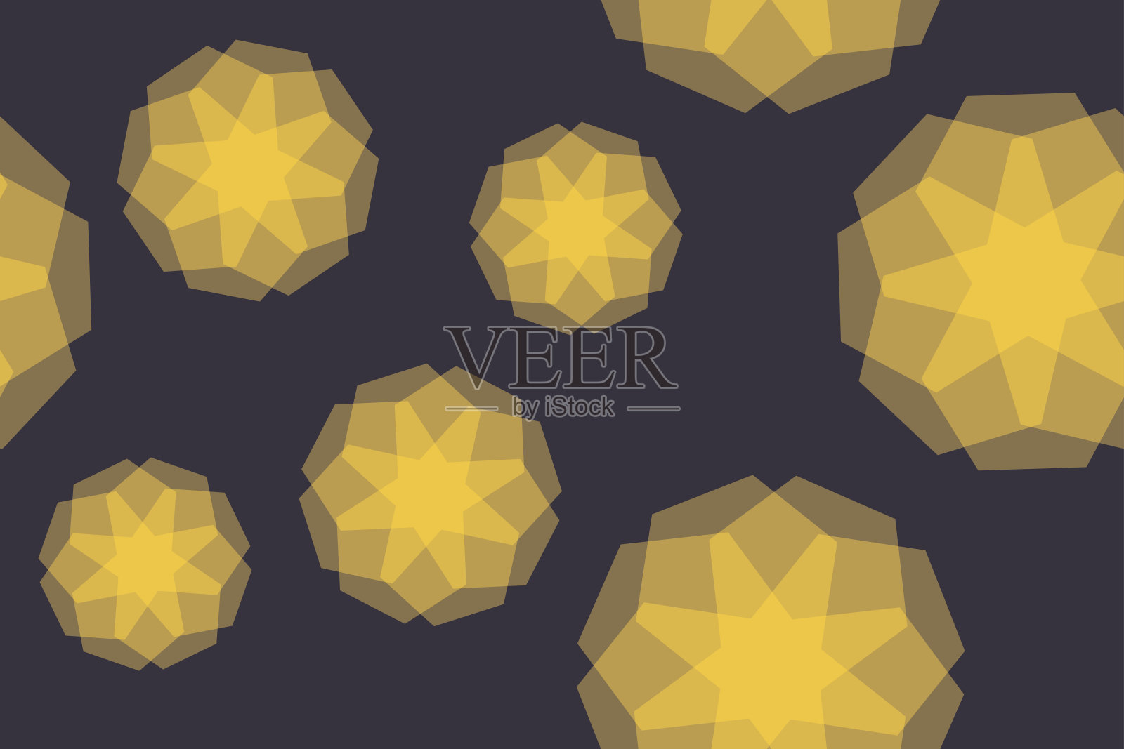 无缝,抽象的背景图案与透明几何形状花卉抽象。装饰,现代向量艺术在黄色和灰色的颜色。插画图片素材