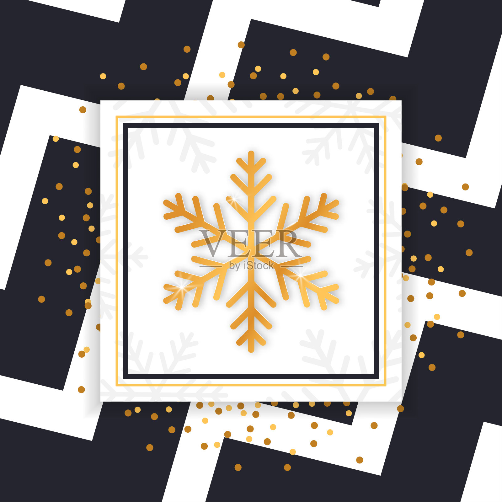 矢量圣诞贺卡与金色闪烁的雪花插画图片素材