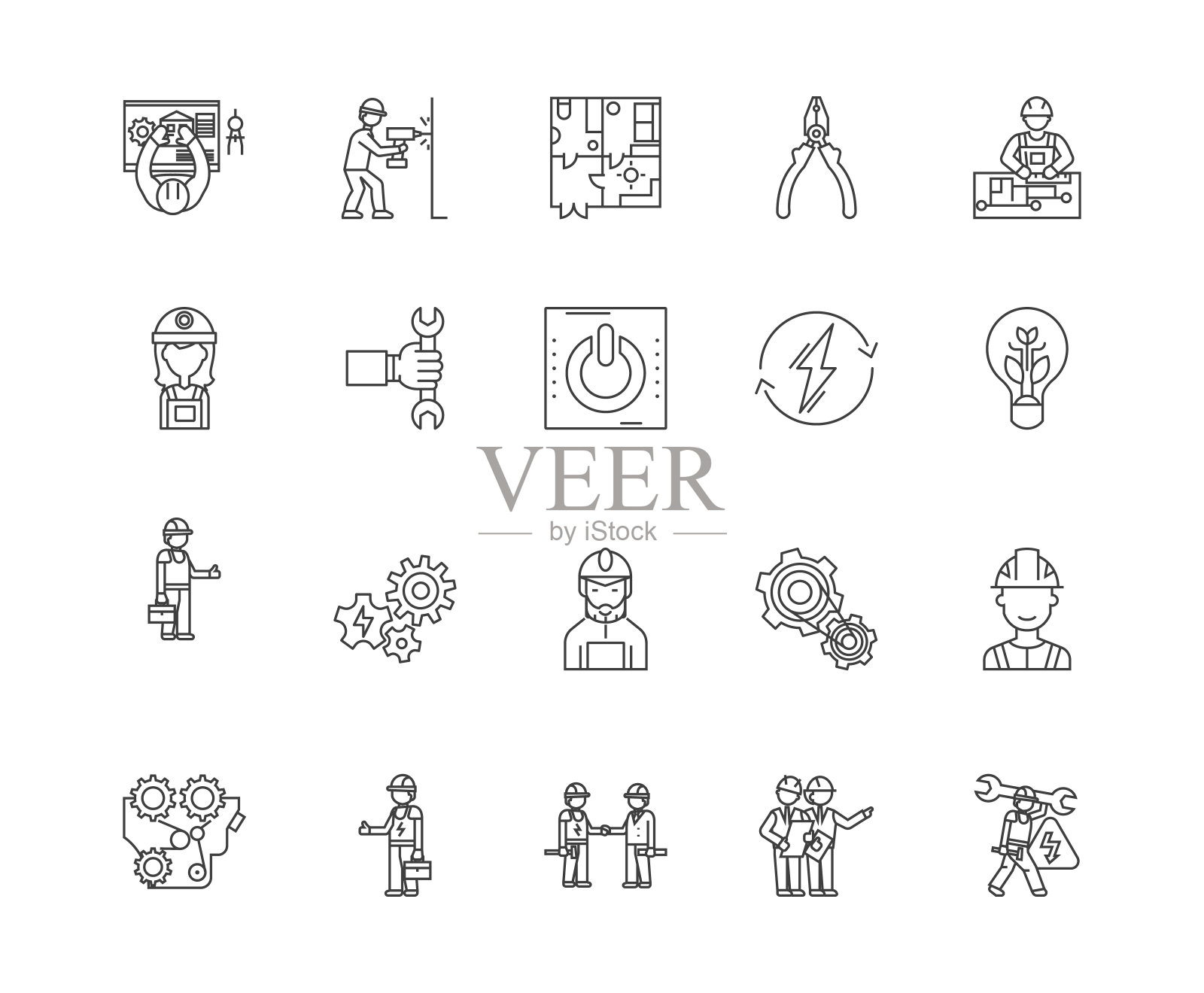 电器维修线图标,标志,矢量集,大纲插图概念图标素材