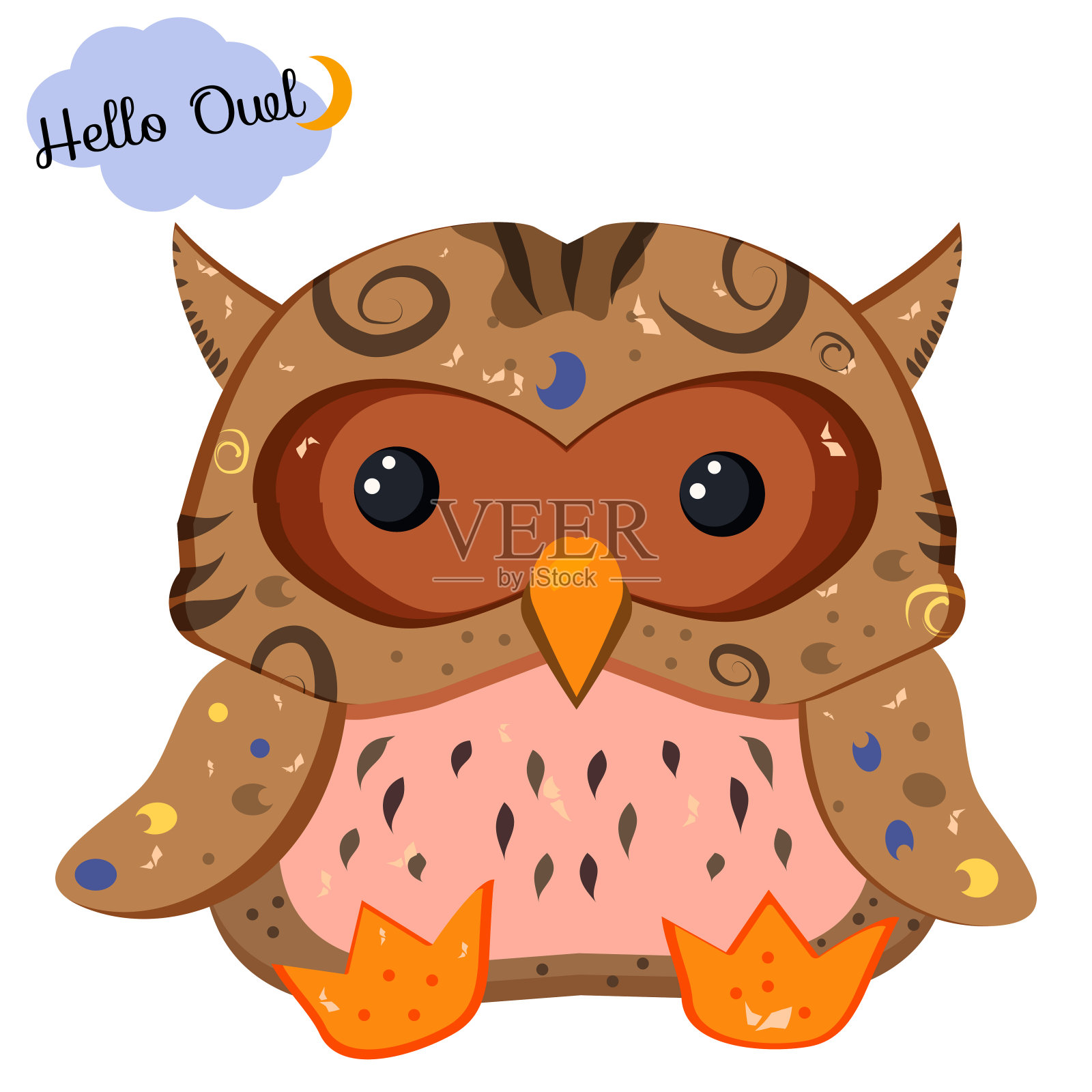 卡通猫头鹰的插图。可爱的鸟。——矢量设计元素图片