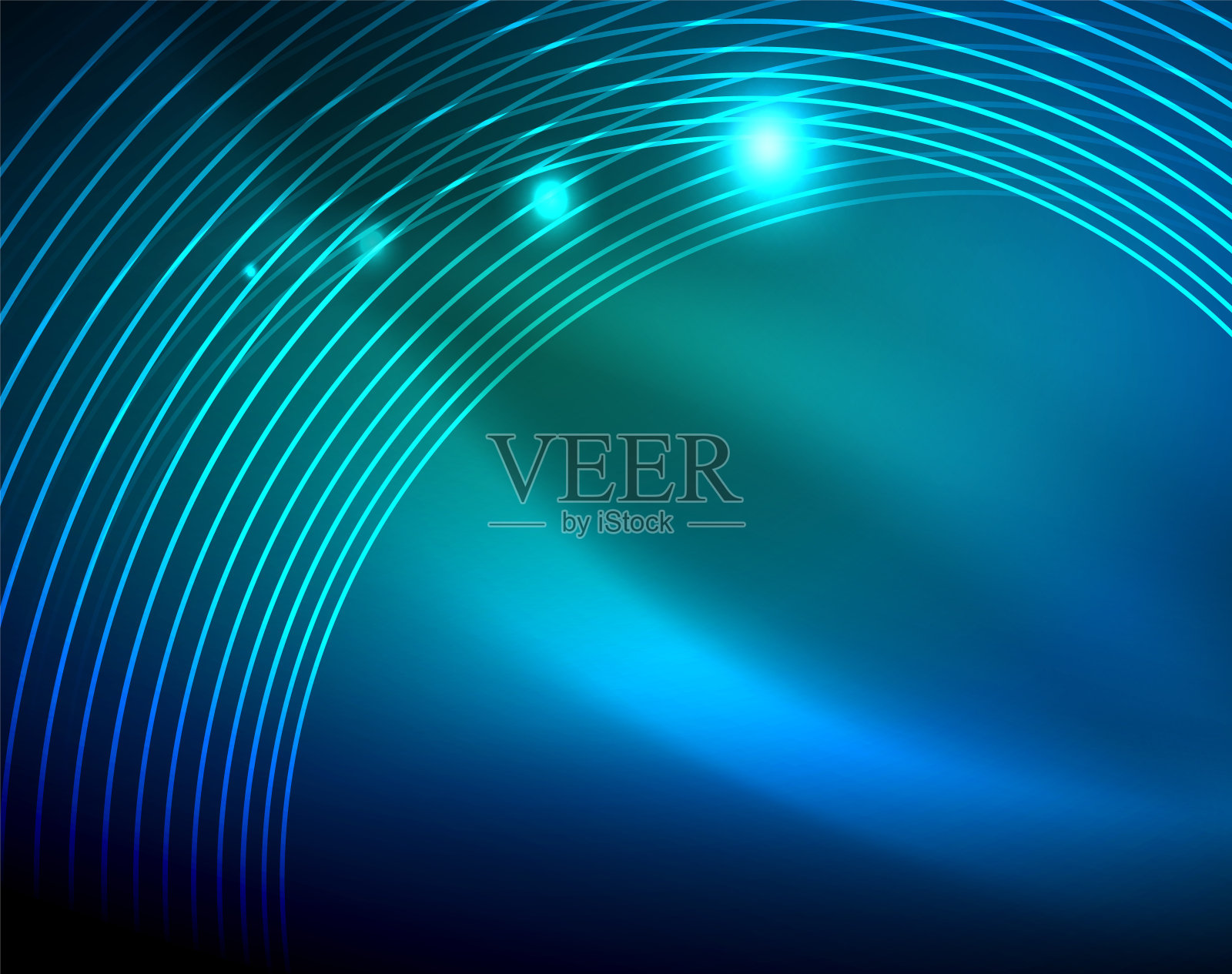 蓝色氖圆,抽象的圆线。发光的圆形抽象图案背景插画图片素材