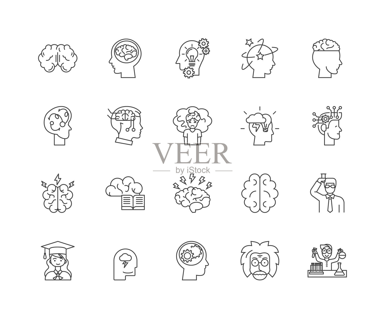 脑线图标,标志,向量集,大纲插图概念图标素材