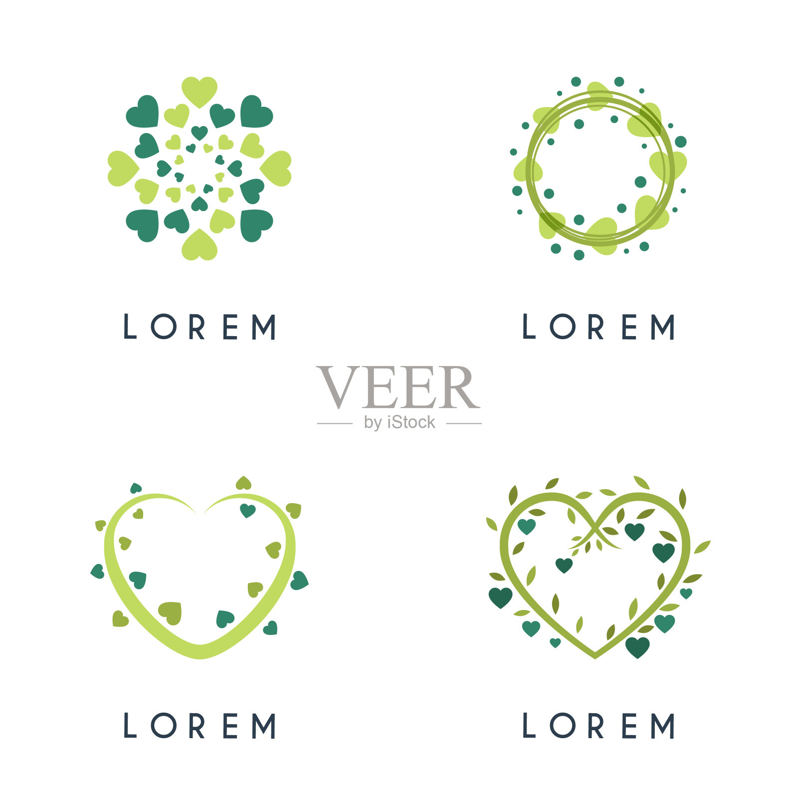 4包绿色的标志,代表植物和雨设计元素图片