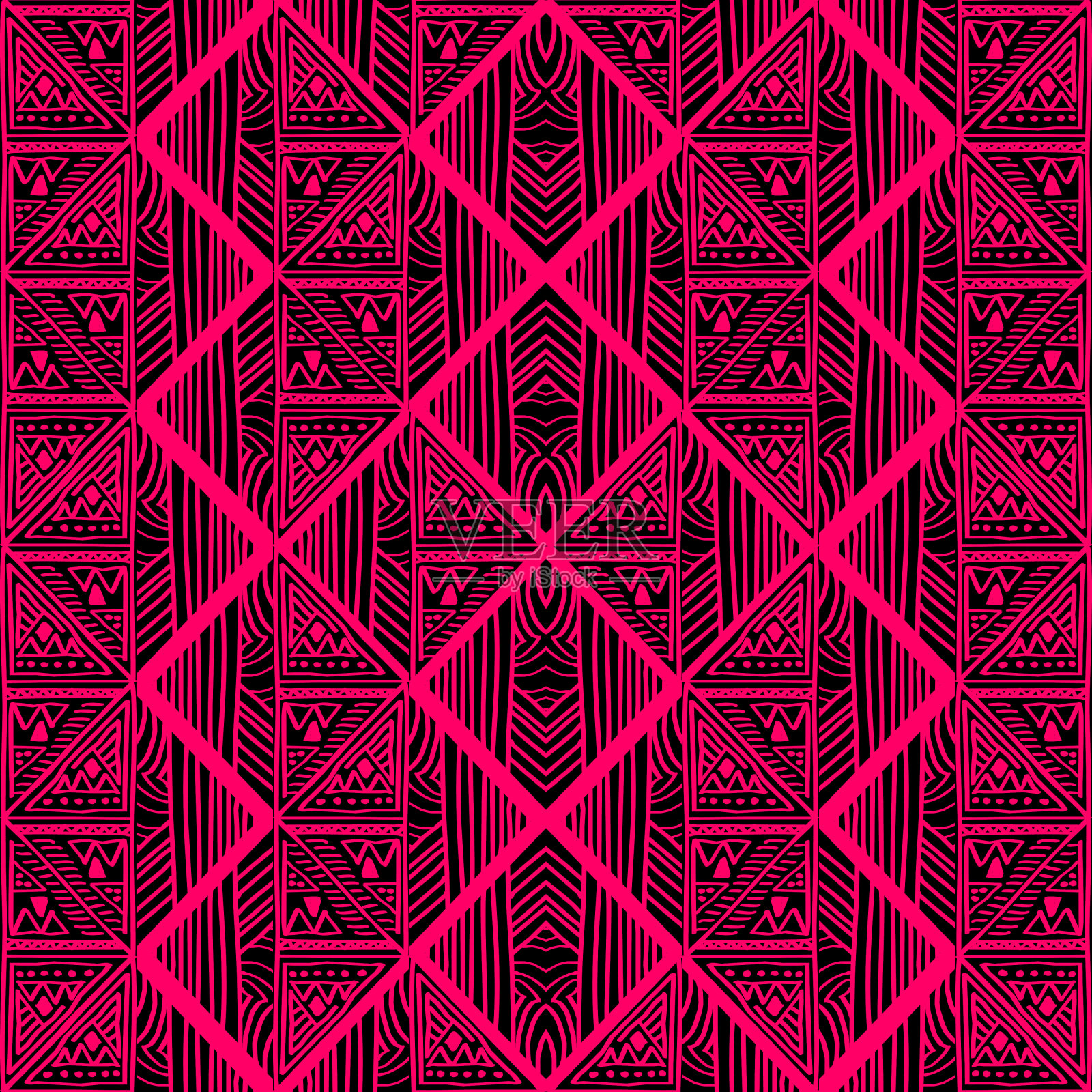 时尚部落手绘蜡染图案无缝矢量。手绘创意绘画与几何古代彩色插图广场背景。为室内和时尚印花做好准备。插画图片素材