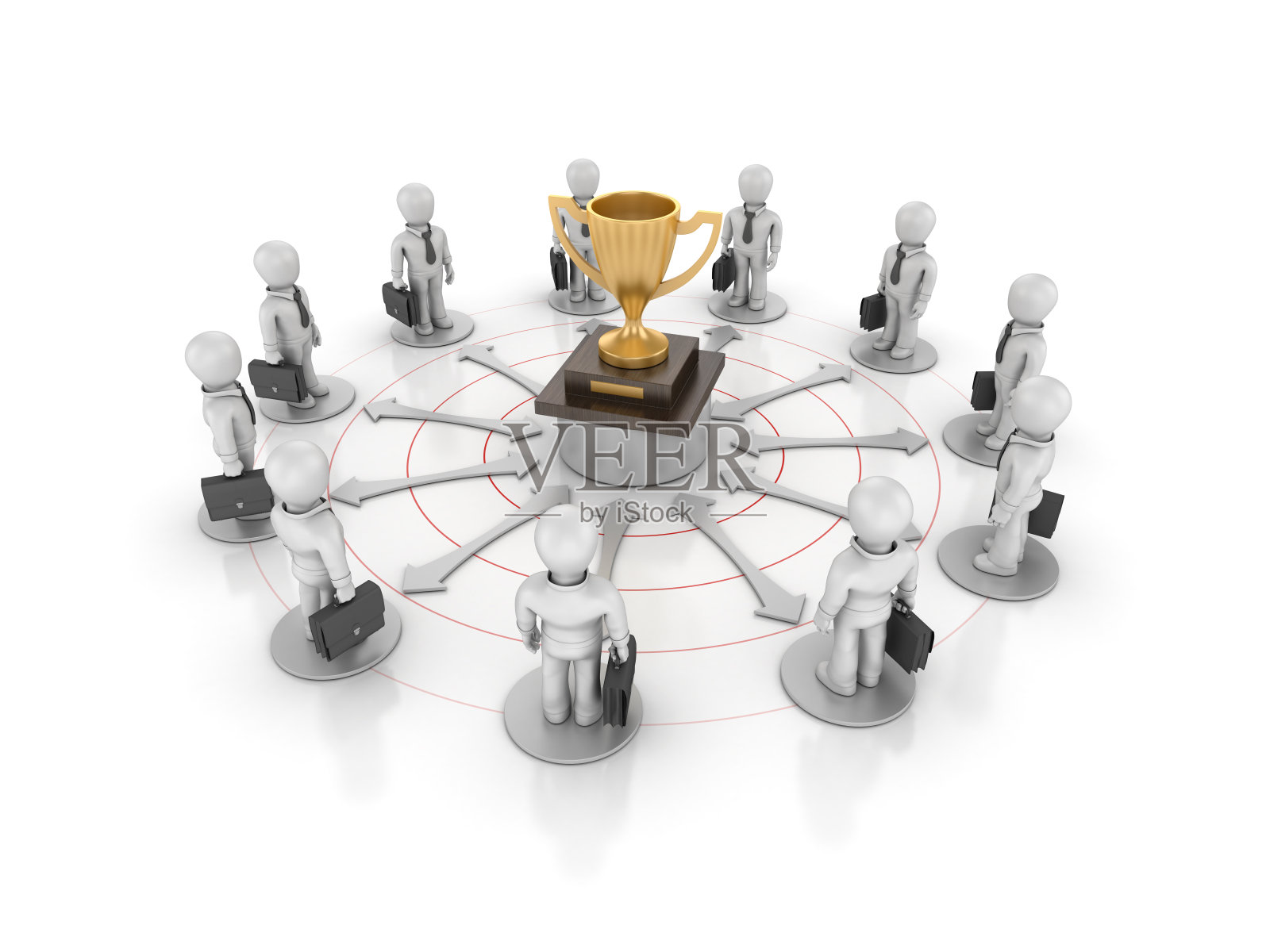 团队商务人士与奖杯- 3D渲染照片摄影图片