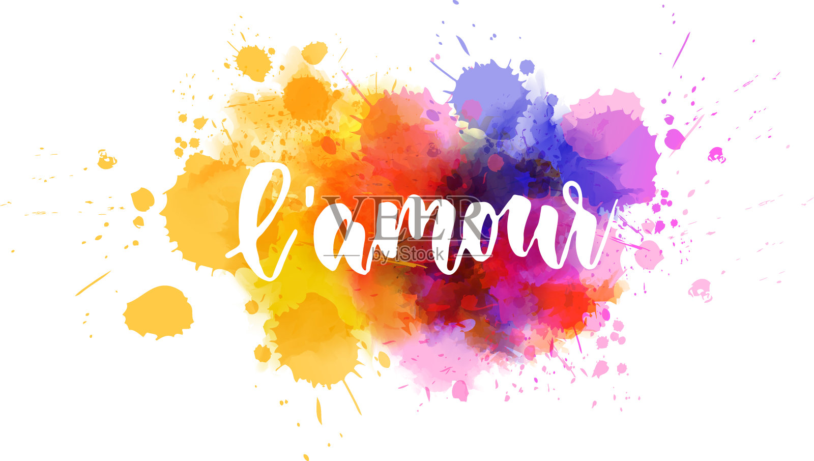 爱字在水彩颜料上飞溅插画图片素材