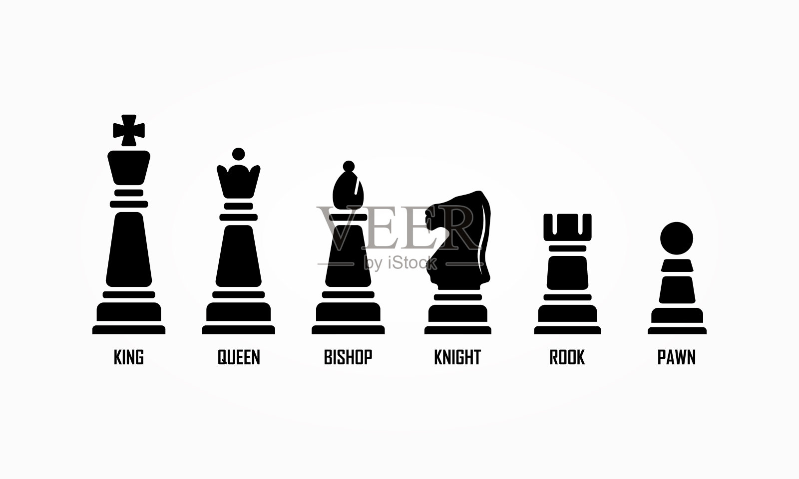 叫做棋子。图标一套象棋人物皇后和国王,插图车兵和骑士的象棋插画图片素材