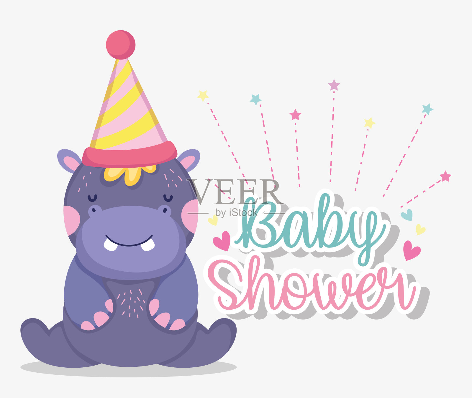 河马戴着派对帽庆祝迎婴派对插画图片素材