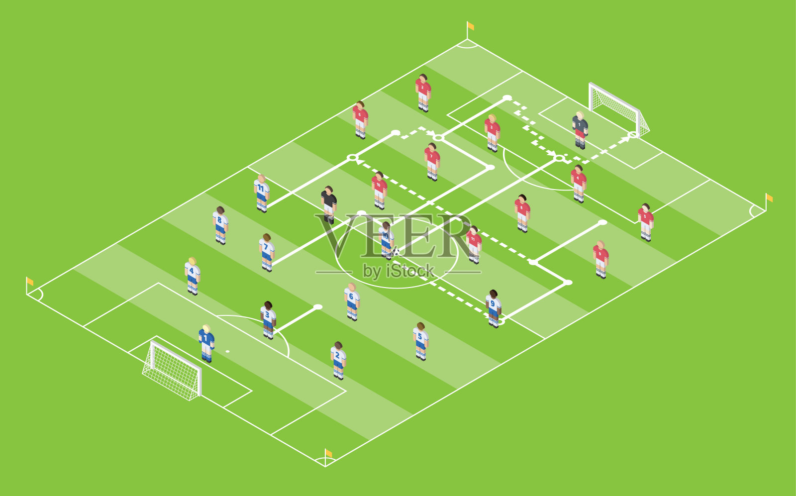 等距风格足球/足球战术表。场与游戏方案。插画图片素材
