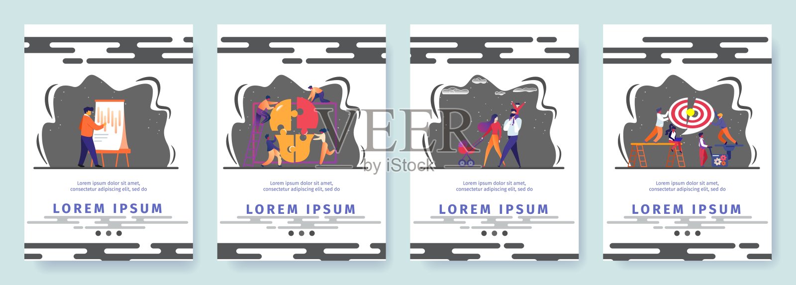 商业图表、团队合作、幸福家庭、创意插画图片素材