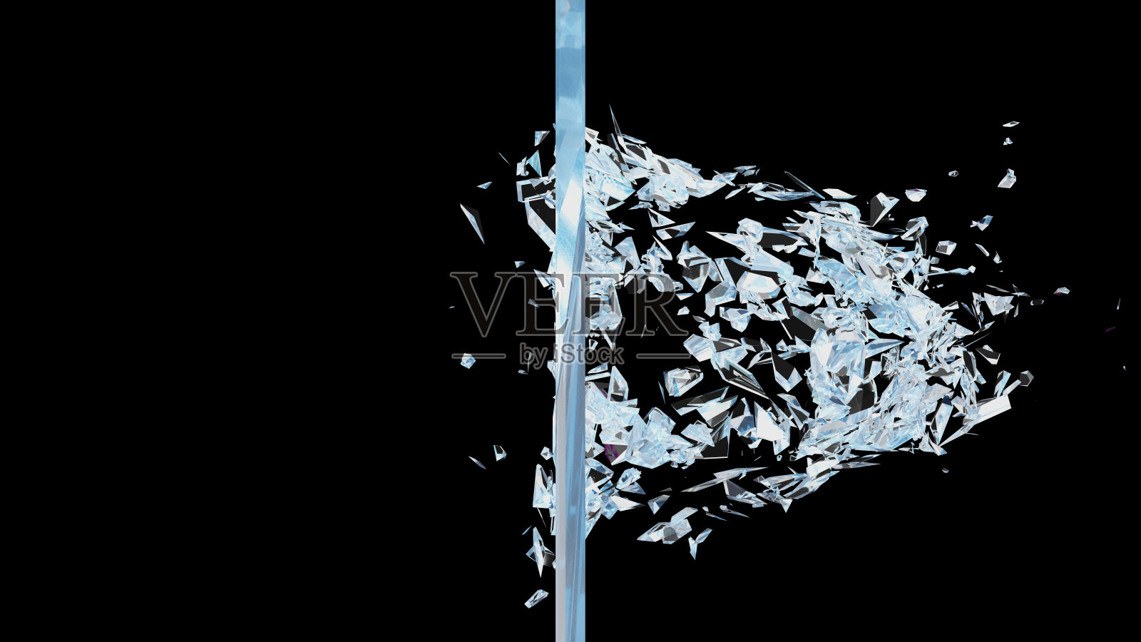 抽象玻璃破碎成碎片。玻璃墙碎成了小碎片。放置横幅和广告。爆炸把玻璃震碎了。三维演示照片摄影图片