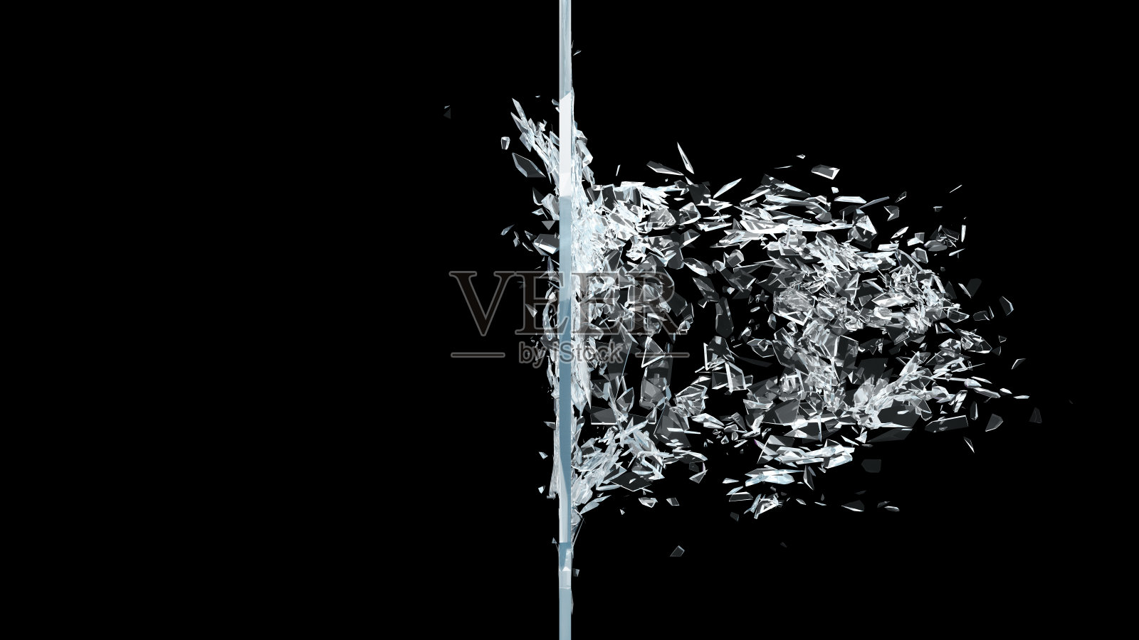 抽象玻璃破碎成碎片。玻璃墙碎成了小碎片。放置横幅和广告。爆炸把玻璃震碎了。三维演示照片摄影图片