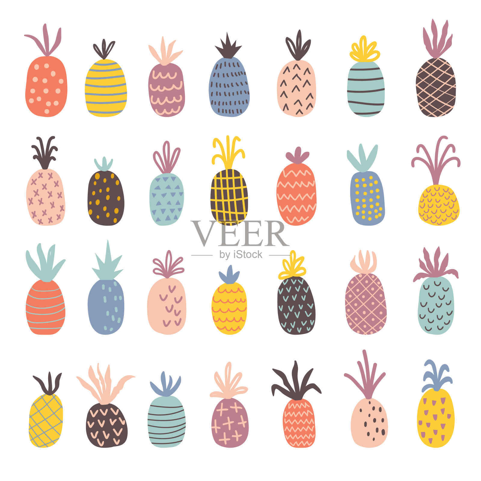 手绘菠萝集插画图片素材