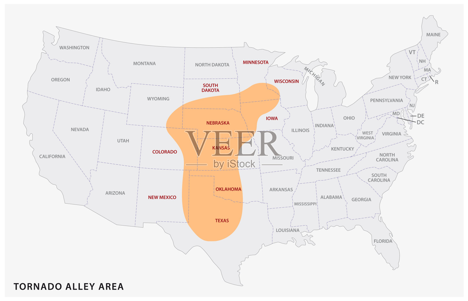美国龙卷风通道地区的地图插画图片素材