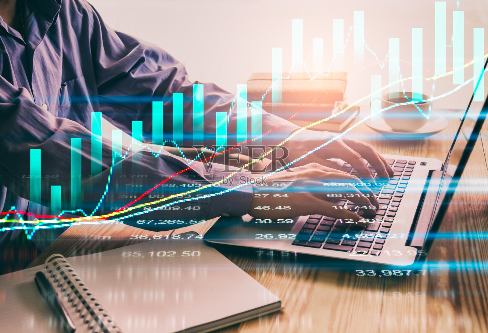 股票市场或外汇交易图形和烛台图表适合金融投资的概念。经济趋势背景的商业理念和所有的艺术作品设计。抽象的金融背景。照片摄影图片