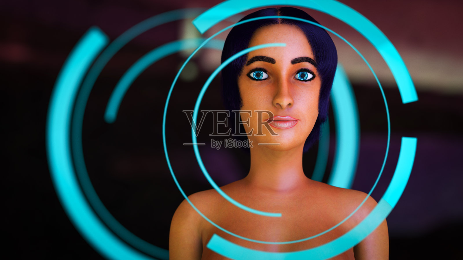 一个眼睛里插着霓虹镜片的未来派女人照片摄影图片