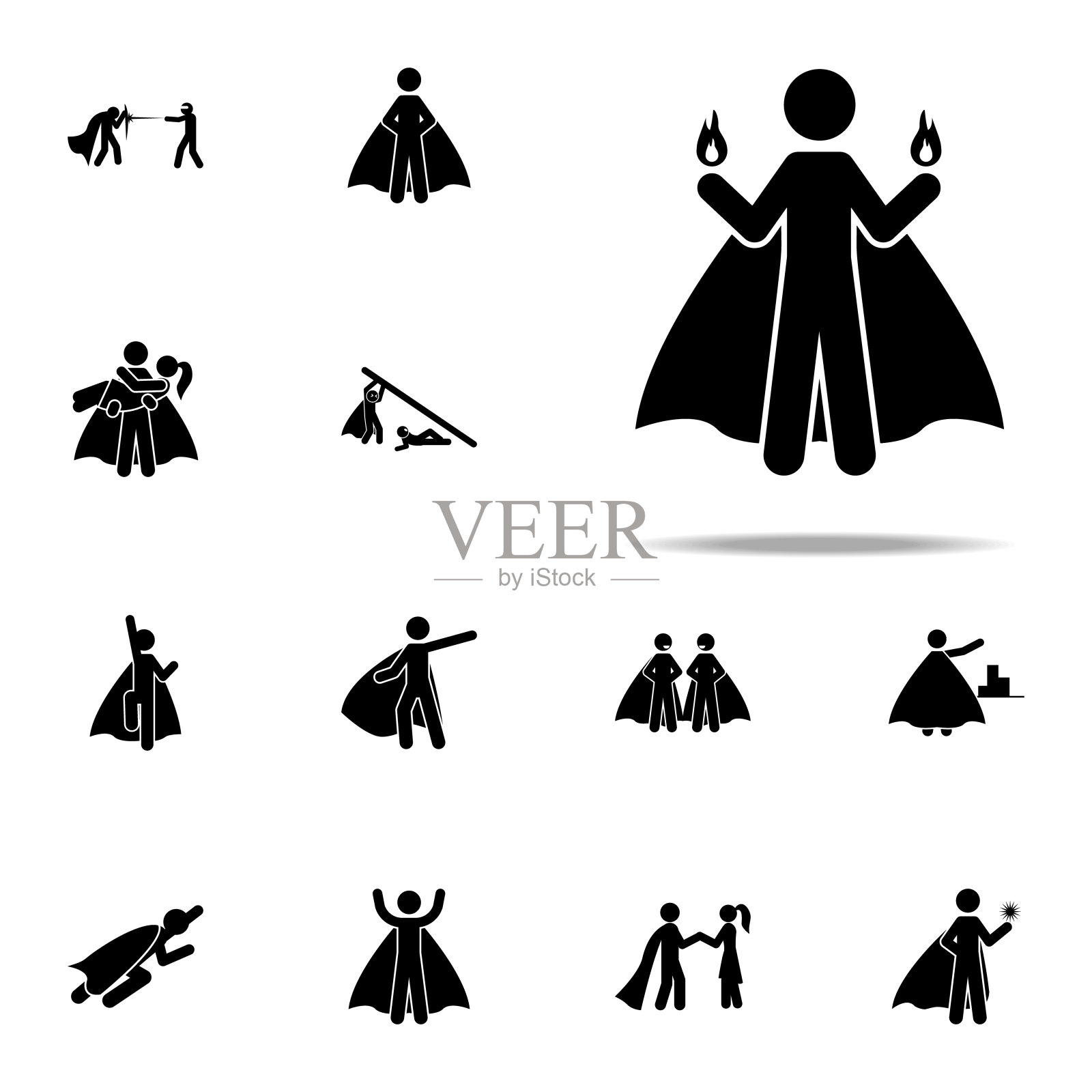 超级英雄,火图标。英雄图标通用设置为网络和移动图标素材