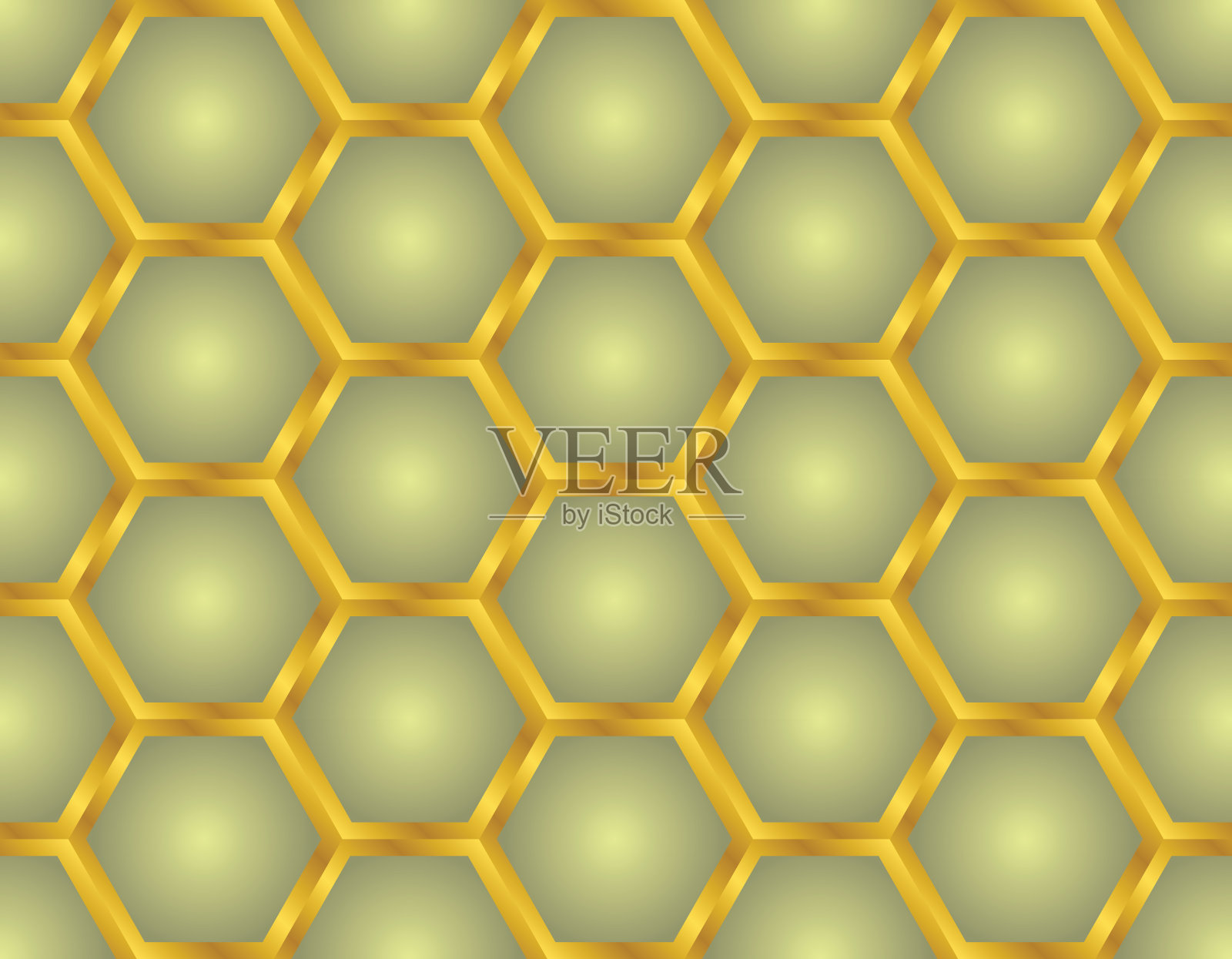 无缝金六角图案。绿色渐变背景插画图片素材