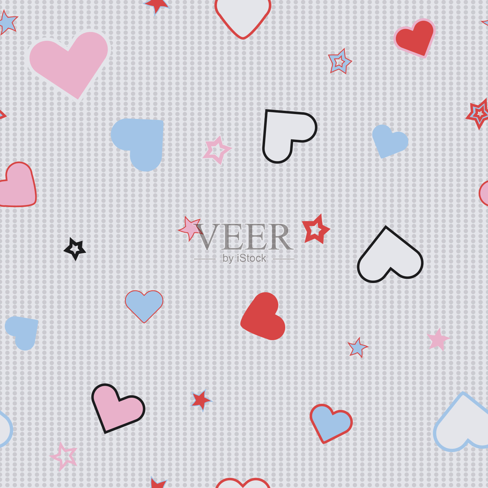 矢量漫画心无缝模式背景。插画图片素材